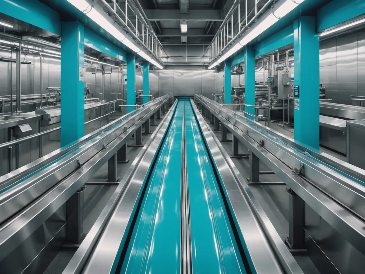 Conveyor diverter sending produce to two parallel processing lines